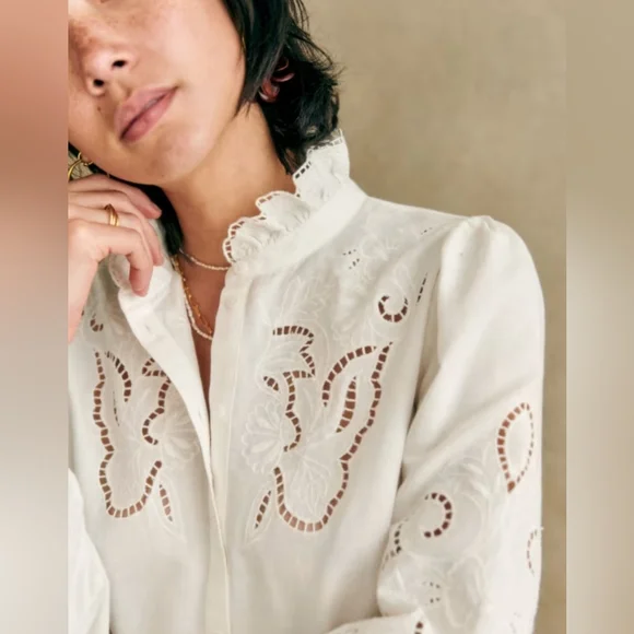 Sezane Lilia Shirt Size 10US 42FR Ecru - Picture 4 of 6